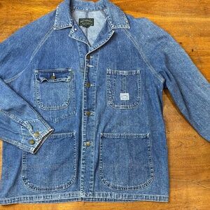 Vintage 1990's Ralph Lauren Polo Country Men's Blue Cotton Denim Barn Coat, M L